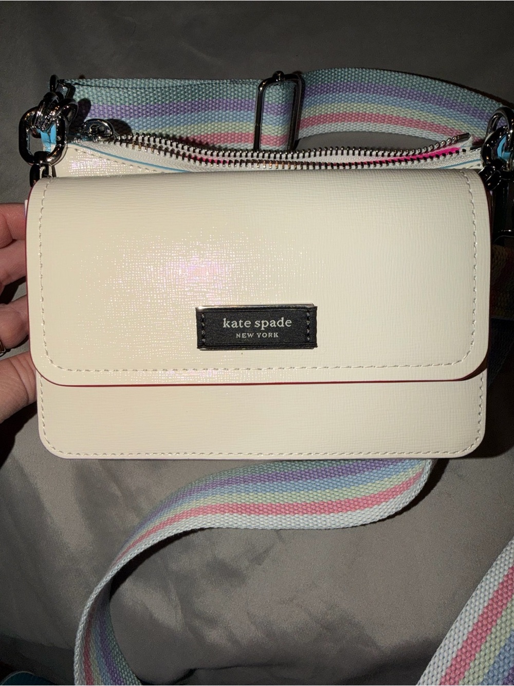 kate spade Double Cream Crossbody with Pastel Stripe Strap